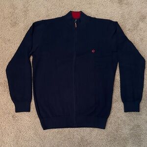 NWT Navy Zip-Up Men's Cardigan Sweater with Red Accents